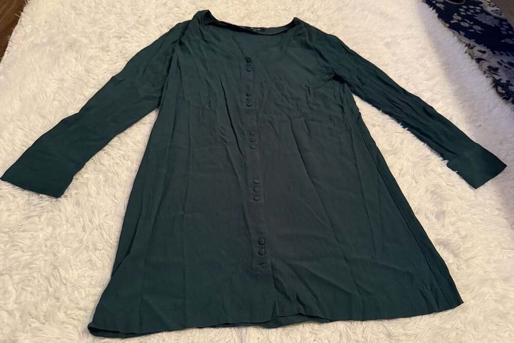 Madewell Long Sleeve Button Tunic Top Size M Green Viscose